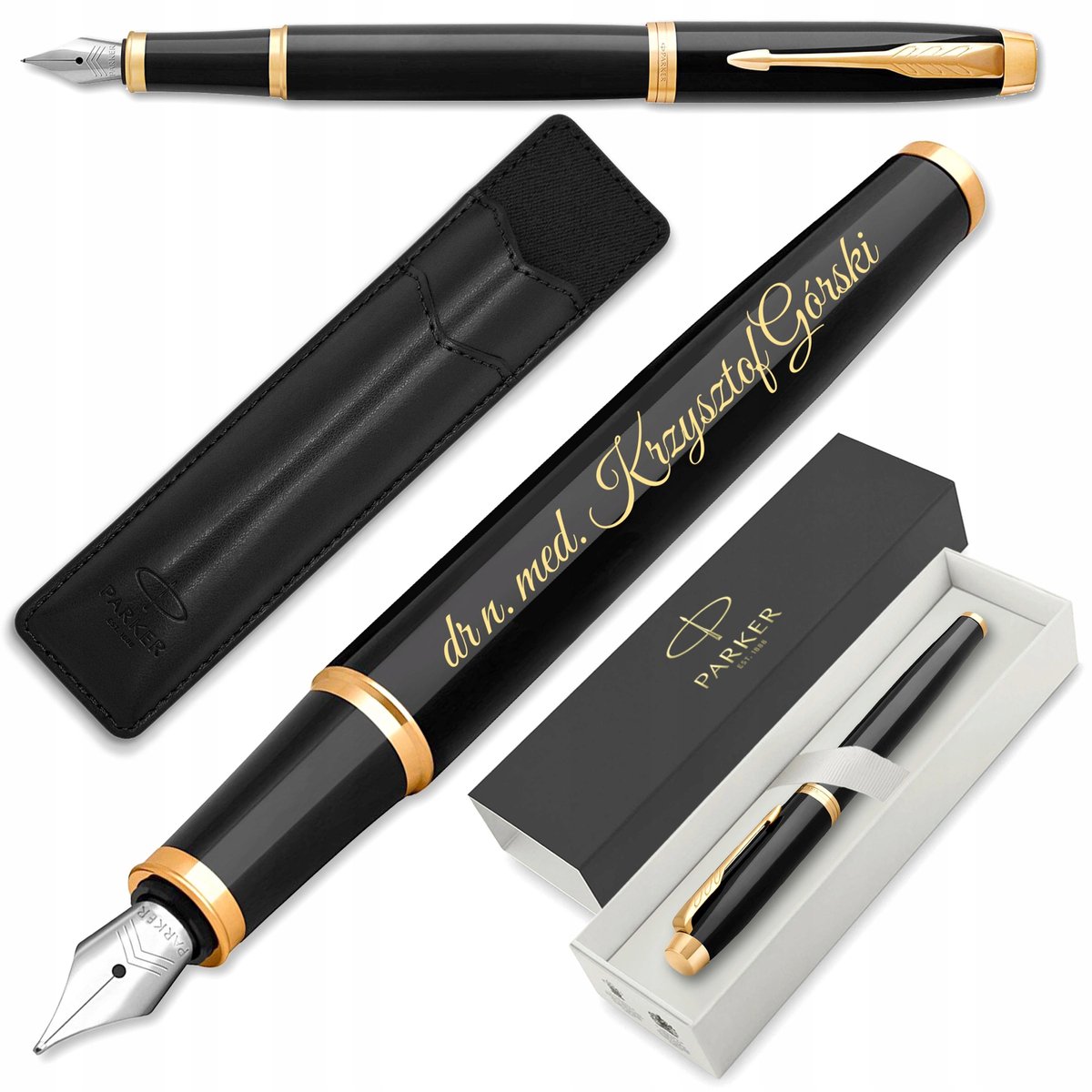Parker IM Vulpen Zwart GT Verguld met Etui & Gratis Gravure