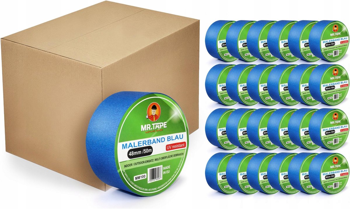 Blauwe schilderstape 48mm x 50m - 24 rollen per doos