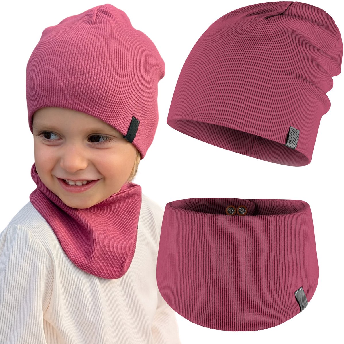Babymuts met Sjaal Katoen 46-50 cm Donkerroze