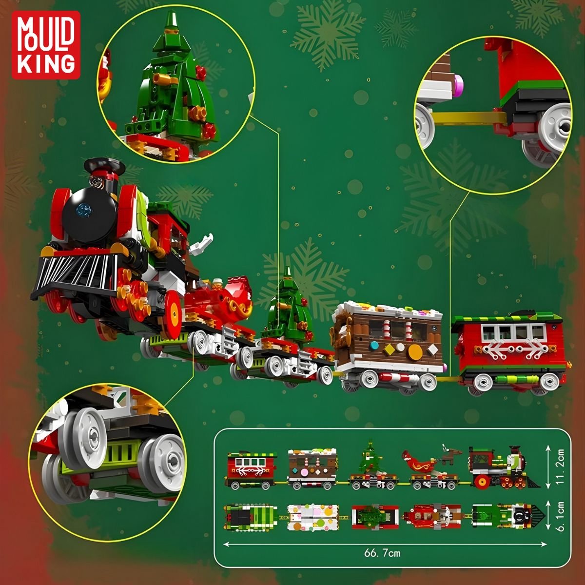 Mould King - 12028 2in1 Technic Transformers Trein bouwset | Classic Christmas Icons Robot Action Figure | Geschikt voor Lego | Kerstboom Creator Modelbouw | Kerst decoratie geschenkset voor volwassenen & kinderen | Bouwdoos met 1522 bouwstenen — cadeau in Spellen & Speelgoed - foto 5