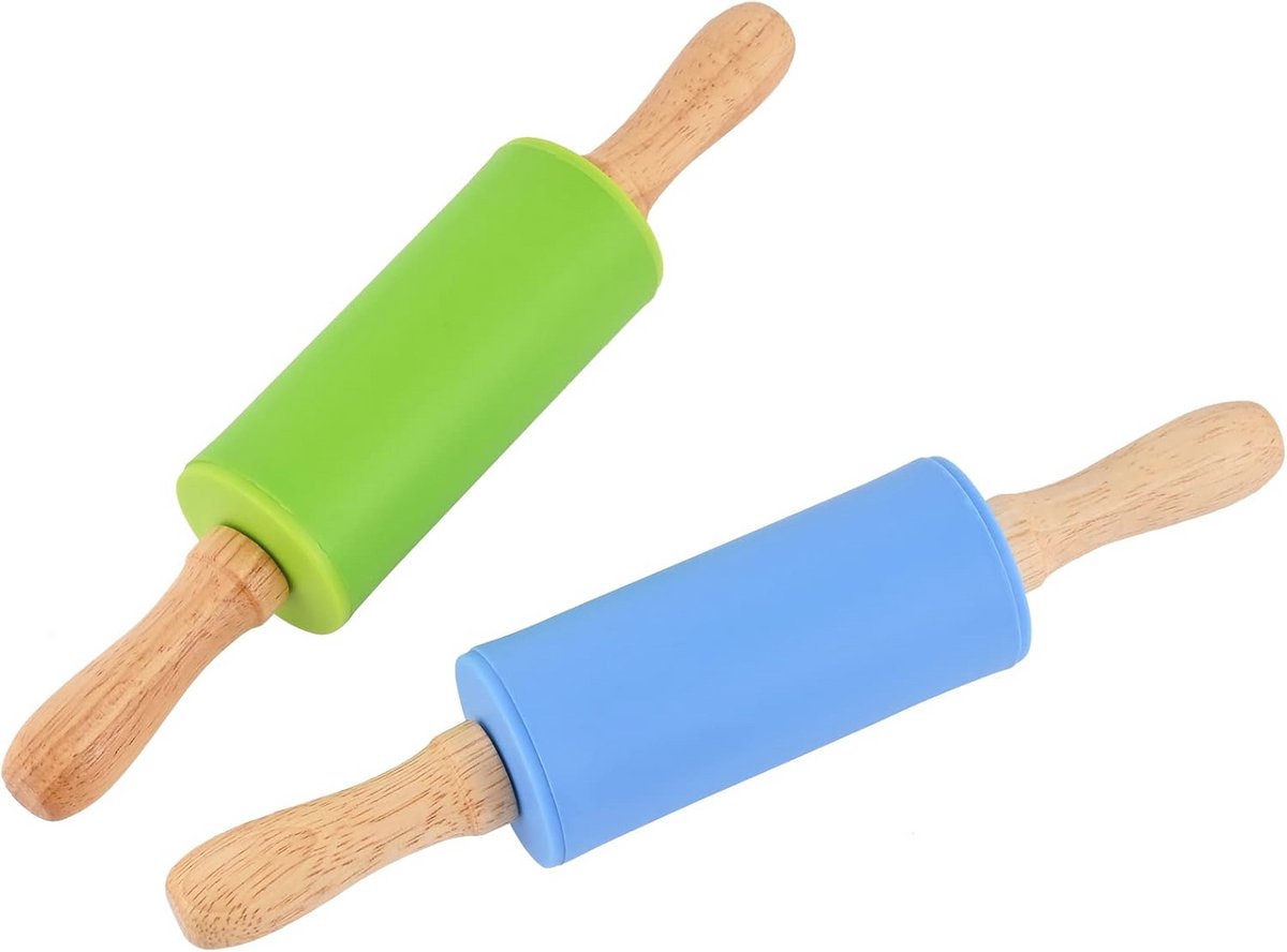 Mini Deegroller voor Kinderen - 22,9 cm - Antiaanbak - Houten Handvat - 2 Stuks