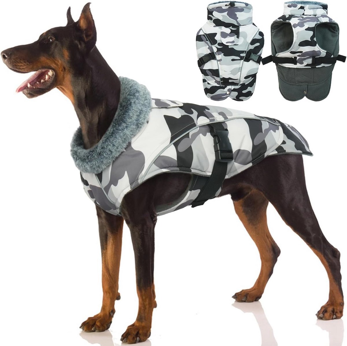 Waterdichte winterjas voor honden met fleecevoering en reflecterende strepen