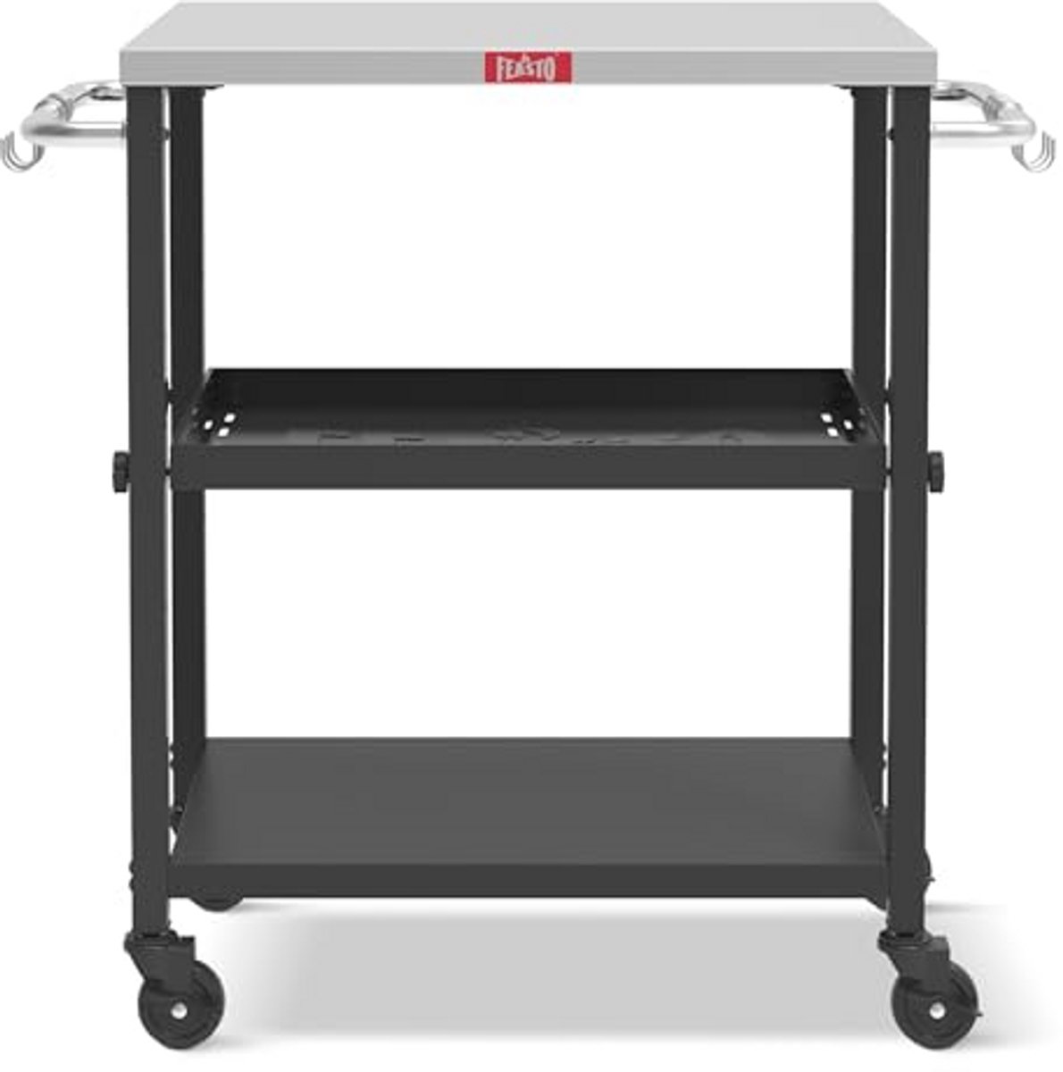 Grilltafel met 3 planken en verstelbare plank - Beweegbare pizza-oventafel voor buiten met wielen