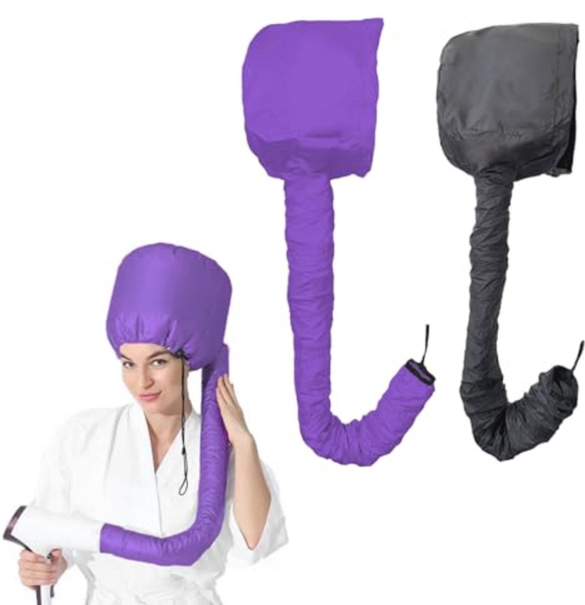 Draagbare Föhn Kap - Zwart Paars - 2 Stuks voor Diepe Conditionering en Styling van Krullend Haar