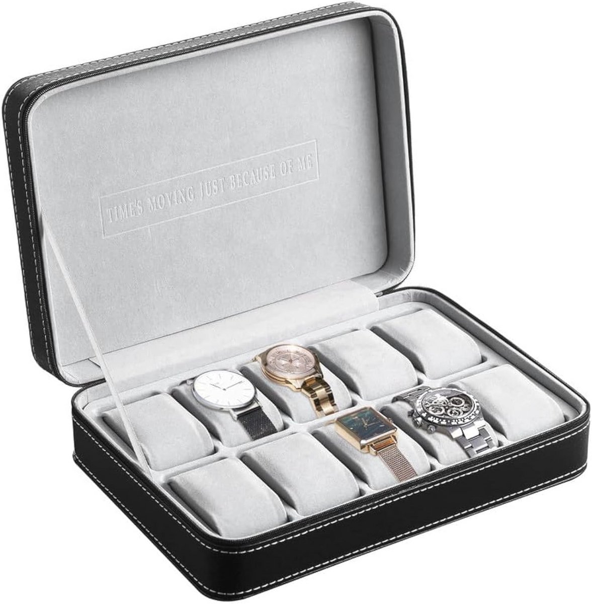 Heren Horlogedoos met 12 Compartimenten - Luxe en Duurzaam Opslag voor Horloges