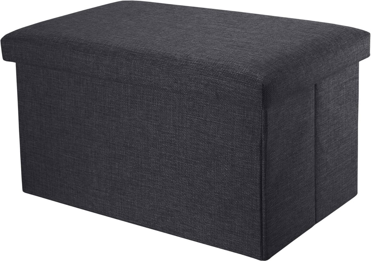 Opvouwbare bank 49x30x30cm - Zitkubus met opbergruimte en linnen look - Ideale voetensteun en opbergdoos
