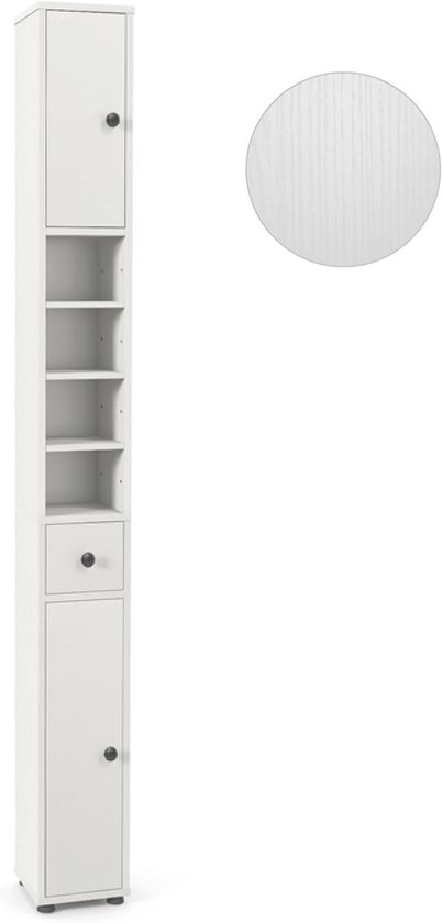 SoBuy Hoge Badkamerkast, Smal Opbergmeubel Met 2 Verstelbare Plankdeuren Vakken 30 X 30 X 160 Cm Wit Bzr163 W