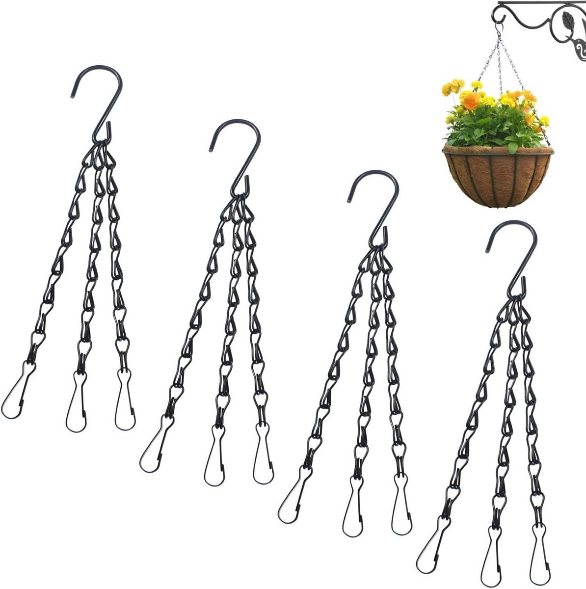Hanging Plant Hangers Set van 4 - Zwarte Bloemhangers voor Buiten en Binnen