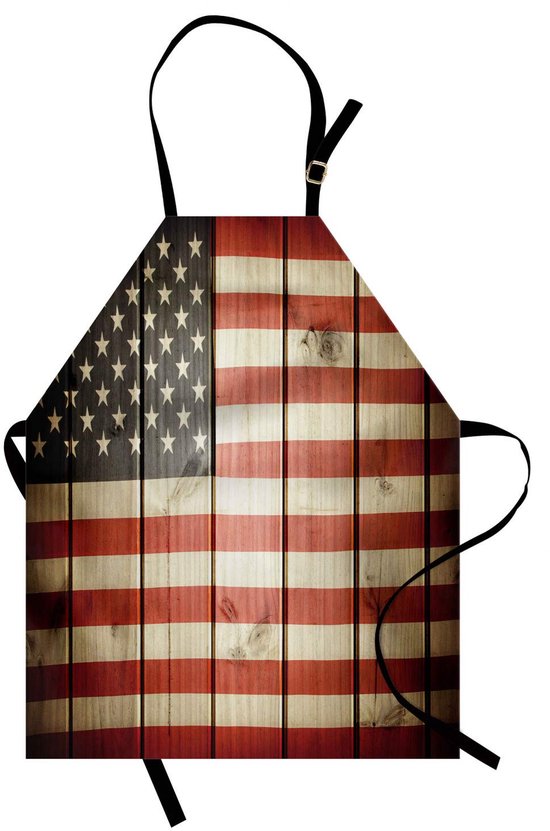 ABAKUHAUS kookschort met Amerikaanse vlag, USA-vlag boven een verticaal gestreepte houten plank – solidariteits-kitsch-grafiek, machinewasbaar, geen vervaging, Blauw/rood