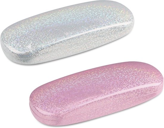 WOUMON 2 stuks brillenkoker, hardcase, brillenkoker van PU-leer met microvezeldoek voor heren en dames, draagbare brillenkoker voor zonnebril, leesbril, sportbril, zwart
