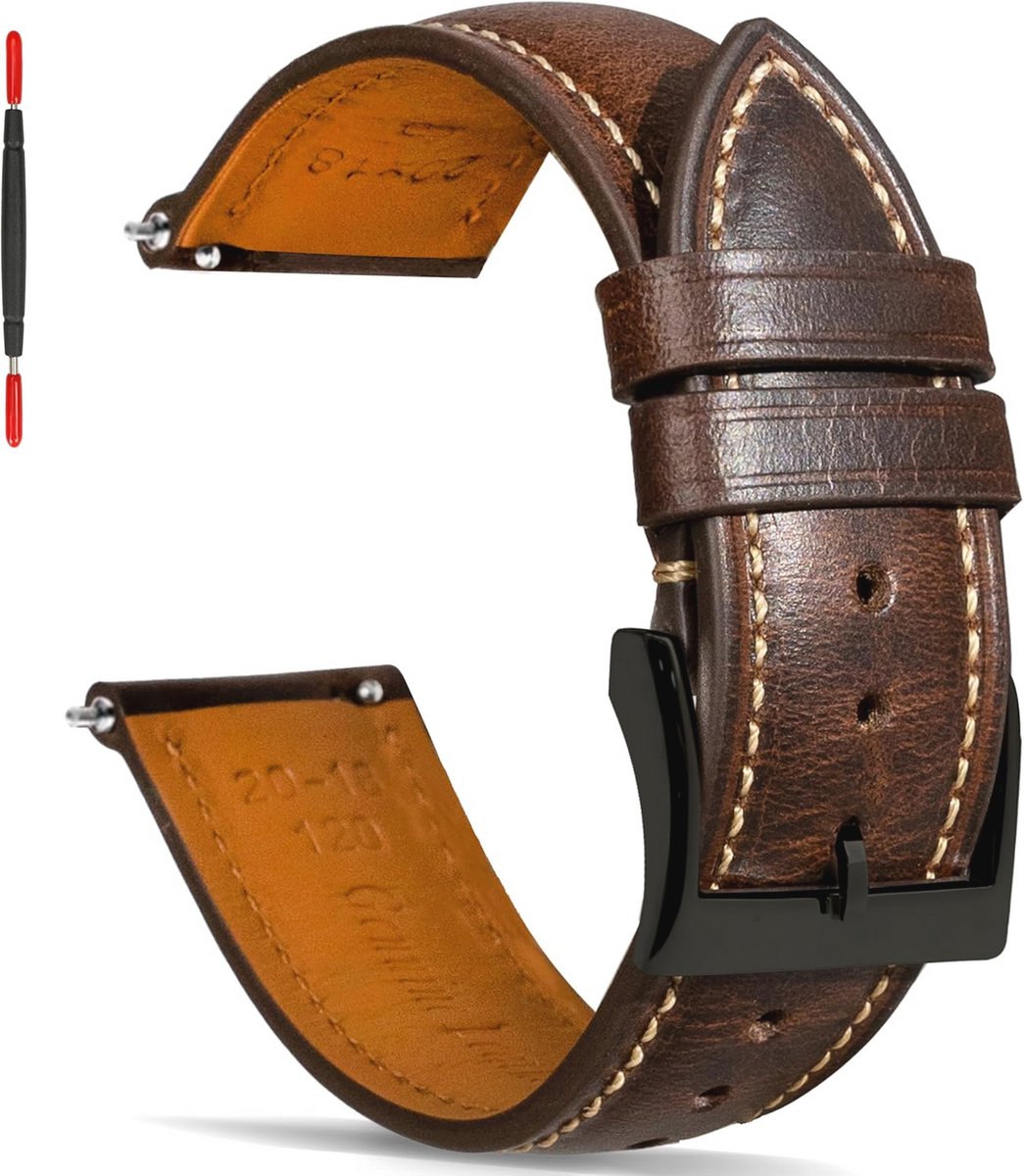 Vintage Leren Horlogeband Met Snelsluiting - Diverse Maten En Kleuren