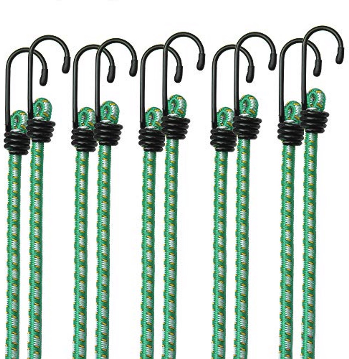 10x 61cm Spanningsriemen - Elastische Touwen met Metalen Haken - Weerbestendig en Duurzaam