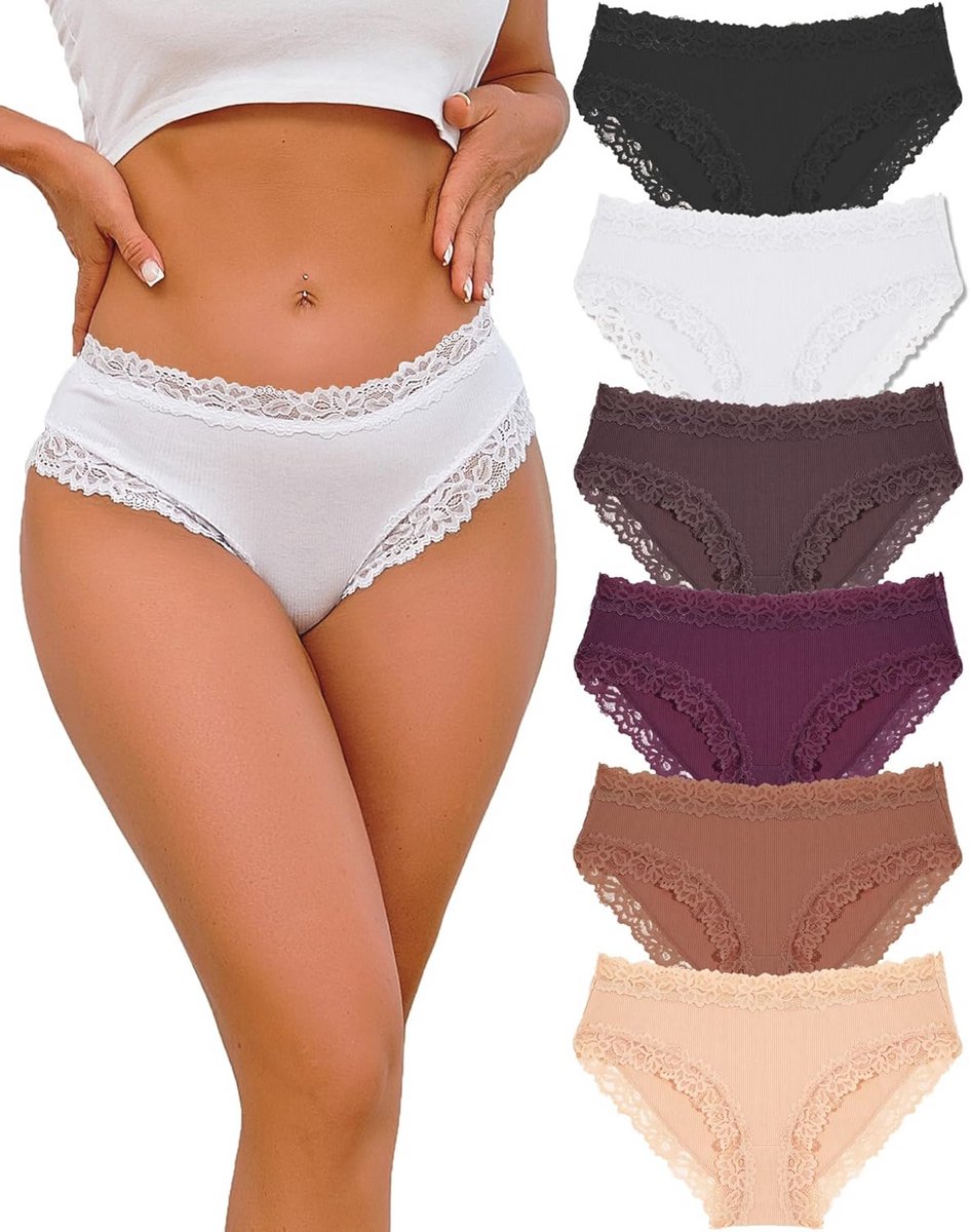 Set van 6 Katoenen Ondergoed voor Dames - Braziliaanse Slips en Hipsters - Comfortabel en Sexy