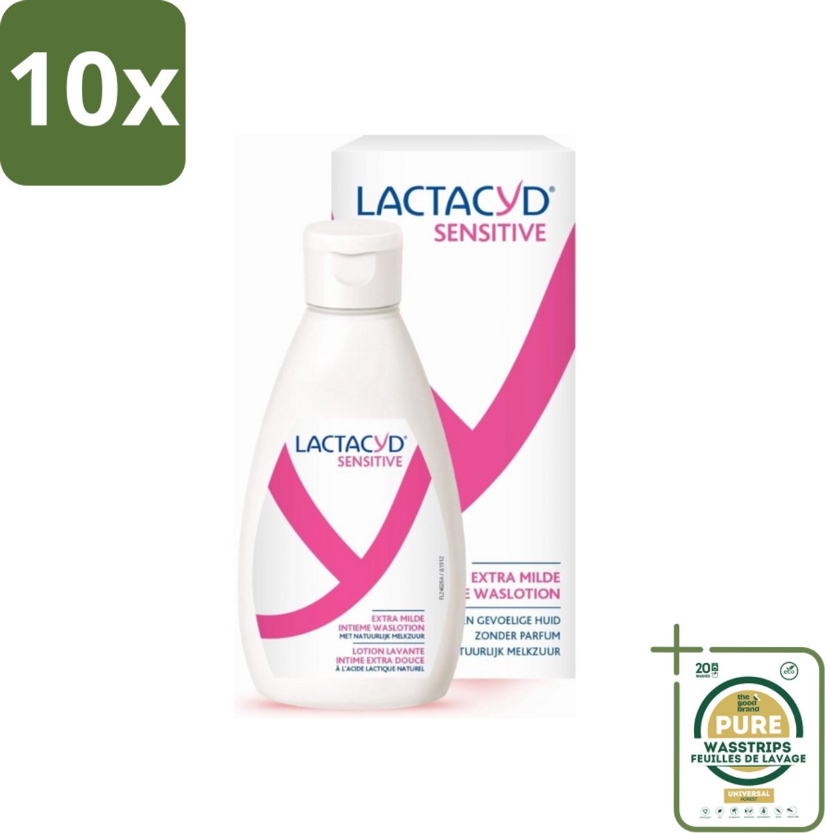 10 x Lactacyd Sensitive - Intieme Waslotion - Extra Gevoelig - Met Natuurlijk Melkzuur - 300 ml - Grootverpakking - Intieme Waslotion - Gevoelige Huid - Melkzuur - Katoenextract - Extra Milde Waslotion