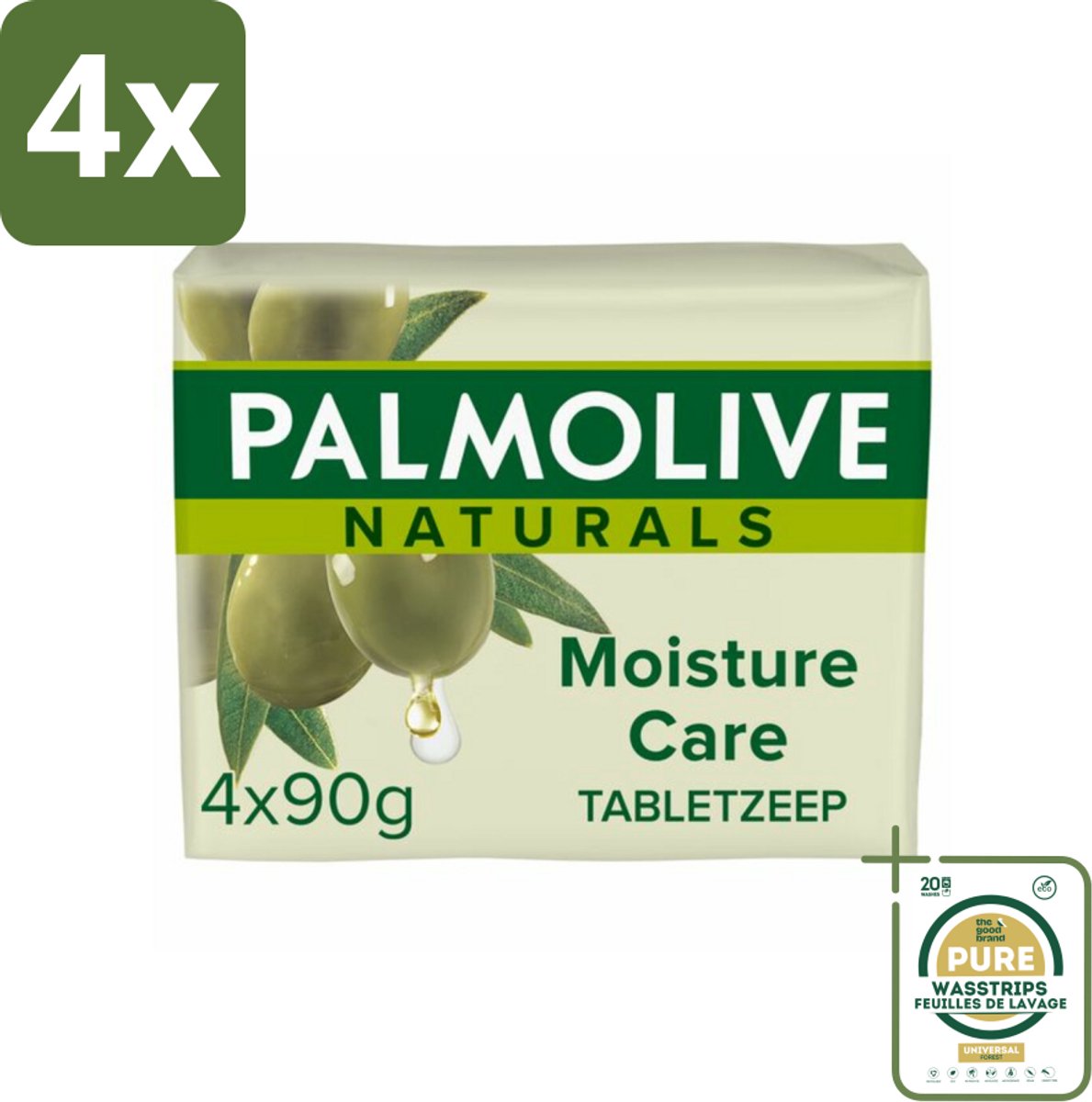 Palmolive - Naturals - Tabletzeep - Olijf & Melk - Natuurlijke ingrediënten - 4x90 g - Voordeelverpakking - 4 stuks - Olijf & melk - Natuurlijke ingrediënten