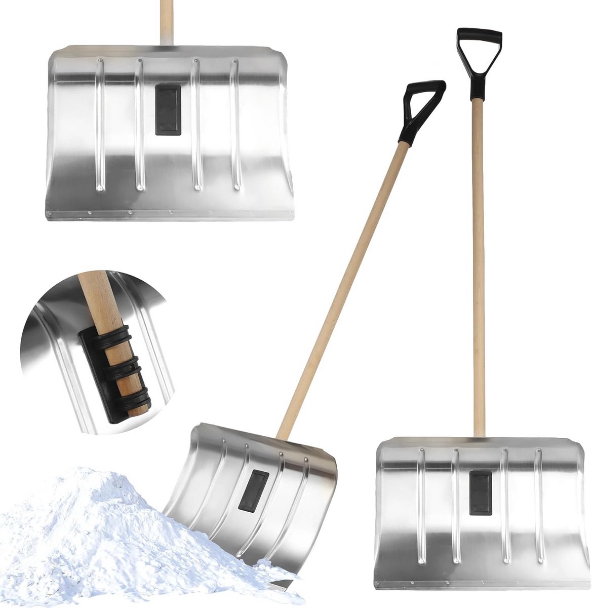 Ergonomische Aluminium Sneeuwschep met Houten Steel en D-Greep - 50 cm Breed