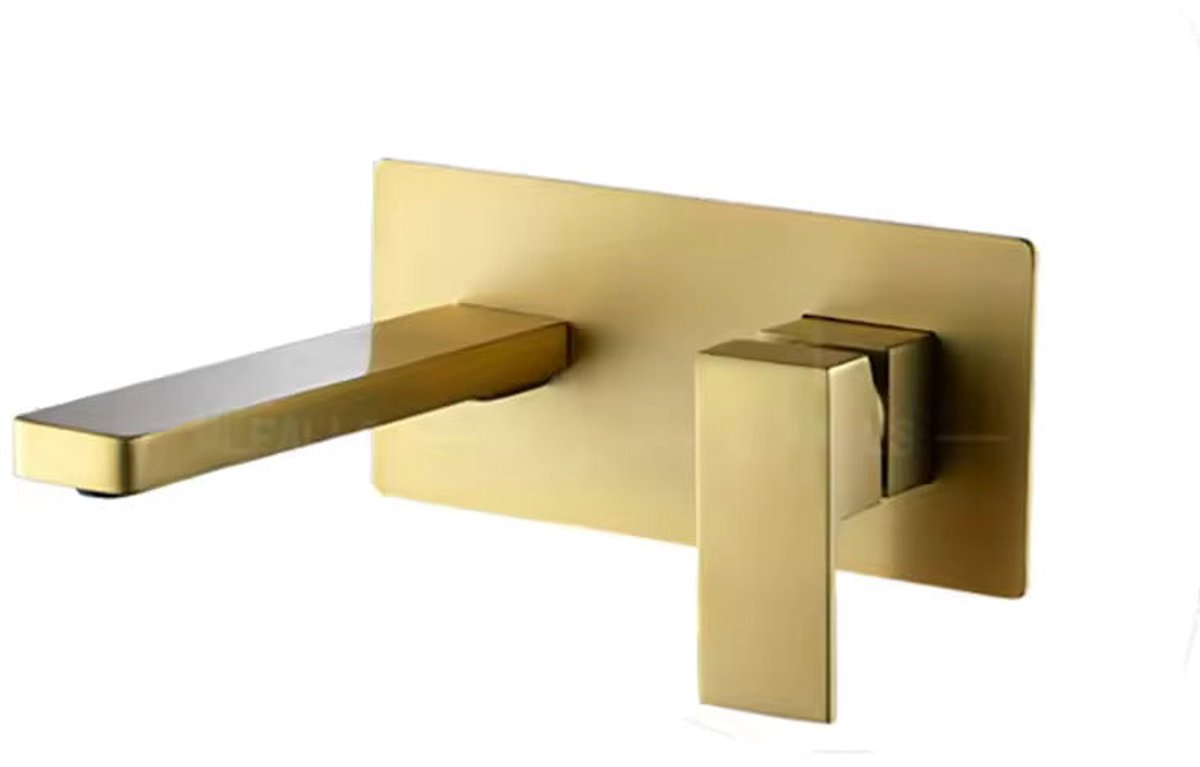 Hudor Wastafelkraan Wandmontage - Geborsteld Goud Messing - Scamandre Collectie - Fonteinkraan - Wastafelmengkraan - UPC Gecertificeerd