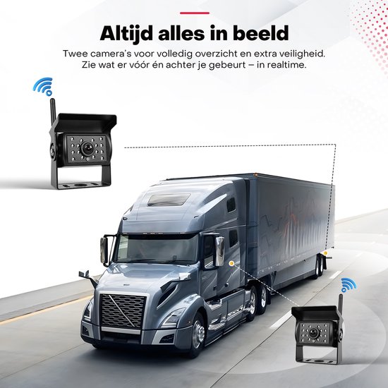 Boscer Achteruitrijcamera set Pro - Draadloos - 7 Inch HD Scherm (1024×600) - Dual 1080P Camera's - IP68 Waterdicht - BSD Dodehoek Detectie - Nachtzicht - Geschikt voor Auto, Bus, Camper, Caravan, Vrachtwagen & Landbouw van Merkloos — afbeelding 3