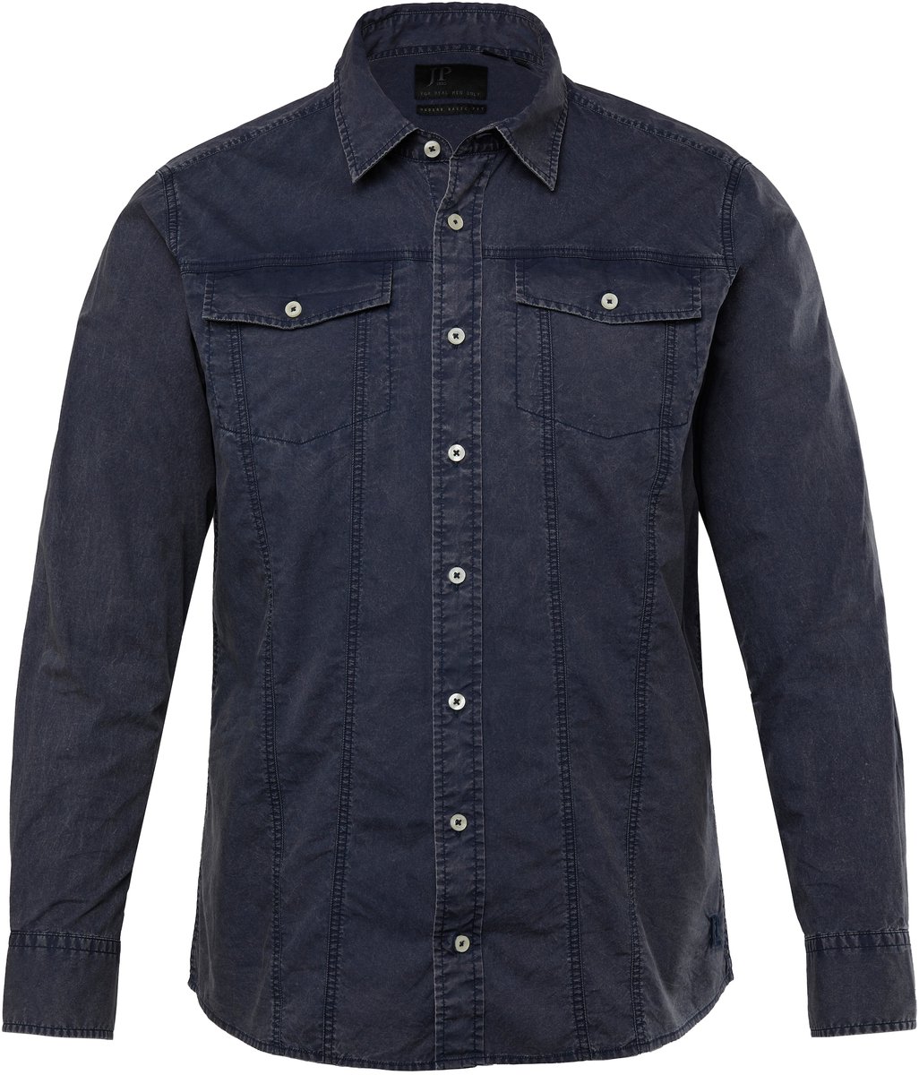 JP 1880 - Heren - Overhemd lange mouwen trucker-style vintage look kentkraag - Navy blauw - Maat 4XL