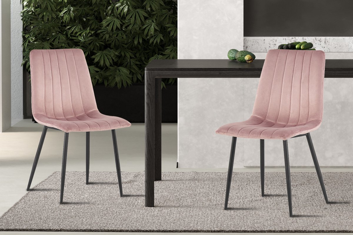 Stoel Willis - Velours roze - Poten zwart