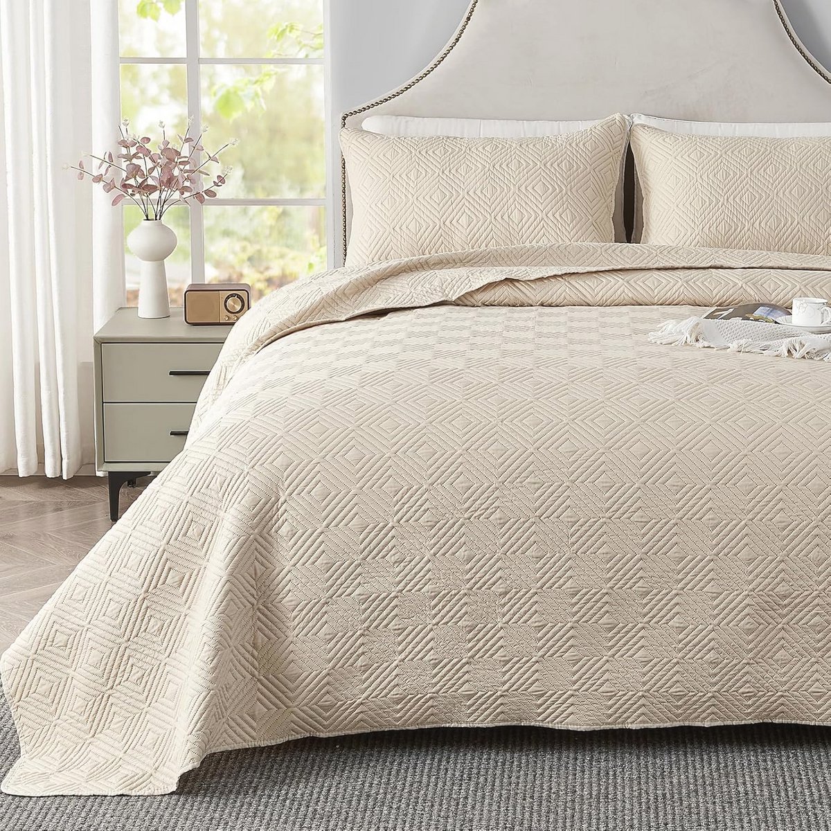 Bedsprei Geometric - Sprei Dekbed - Slaapkamer Decoratie - Ultrasoon Quilten - 240 x 260 cm - Beige