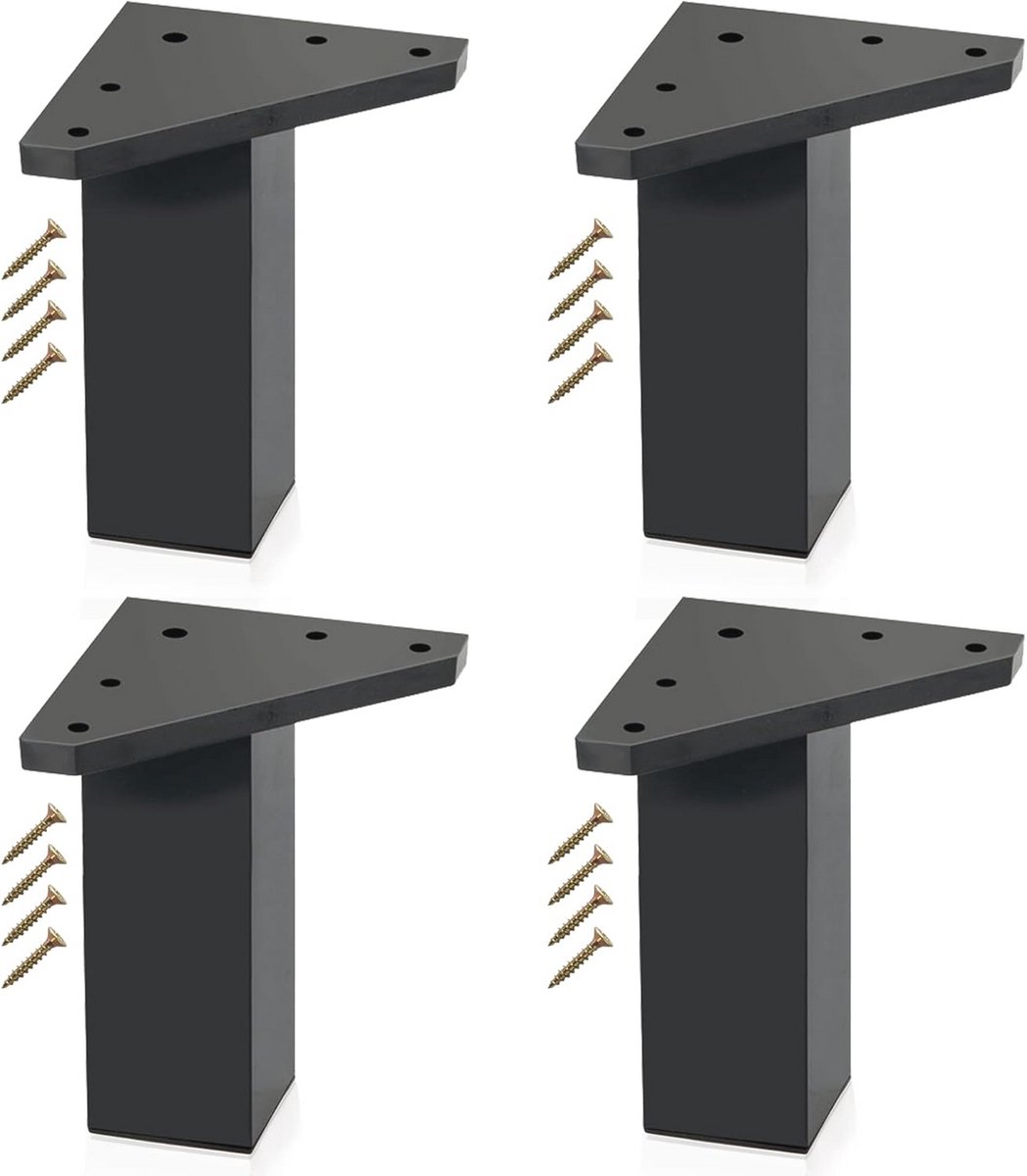 Set van 4 zwarte meubelpoten voor tafels en kasten - Hoogte: 6 cm