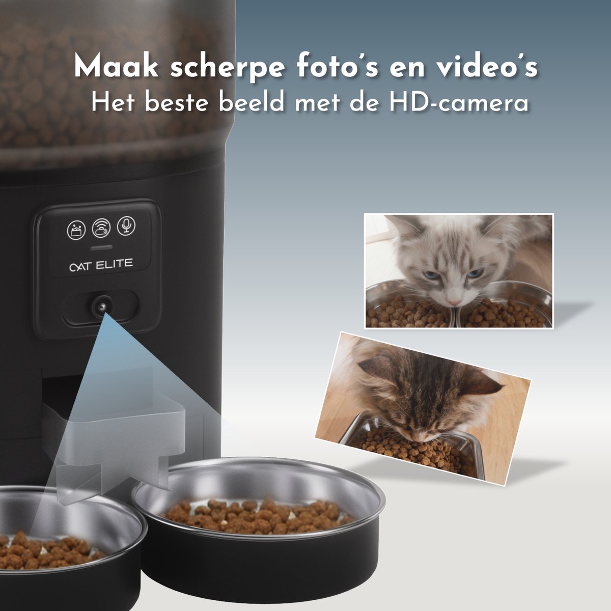 CatElite® - Automatische Voerbak Kat | Sync - Voor 2 Katten - 7L Voerdispenser RVS - HD Camera & Audio - Dual WiFi 5Ghz & 2.4Ghz - Night Vision - Voerautomaat Dispenser met Smart App - Voor droogvoer - Zwart thumbnail 8