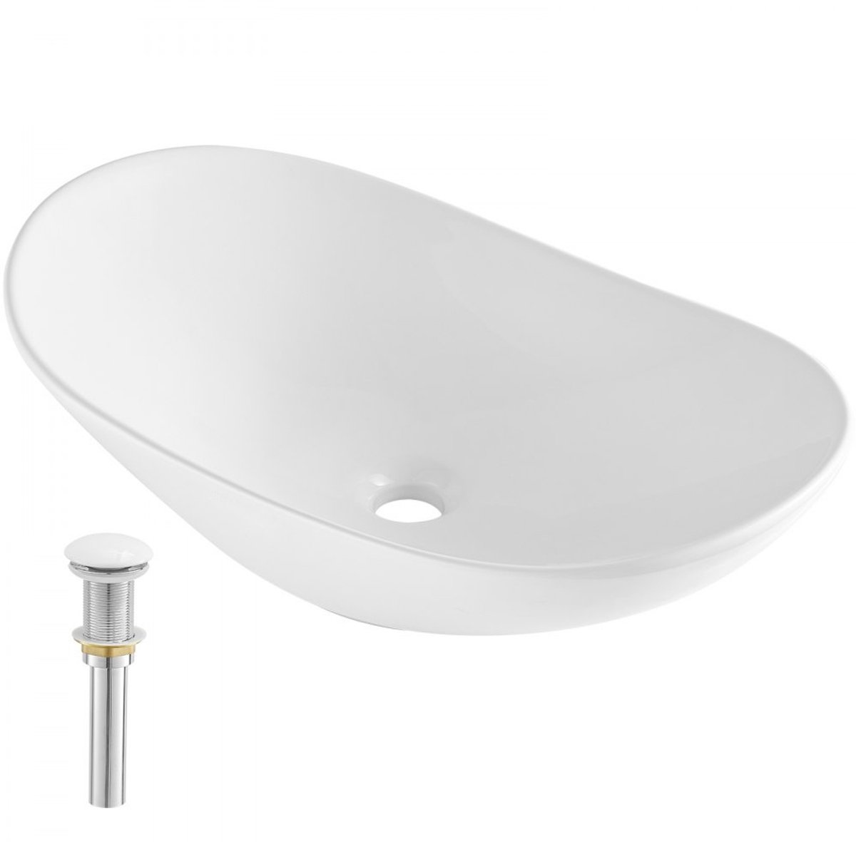 Ovale Wastafel - Keramische Waskom - Afmetingen 59,2 x 36,1 x 15,8 cm - Modern Design - Voor Badkamer en Toilet - Helder Wit