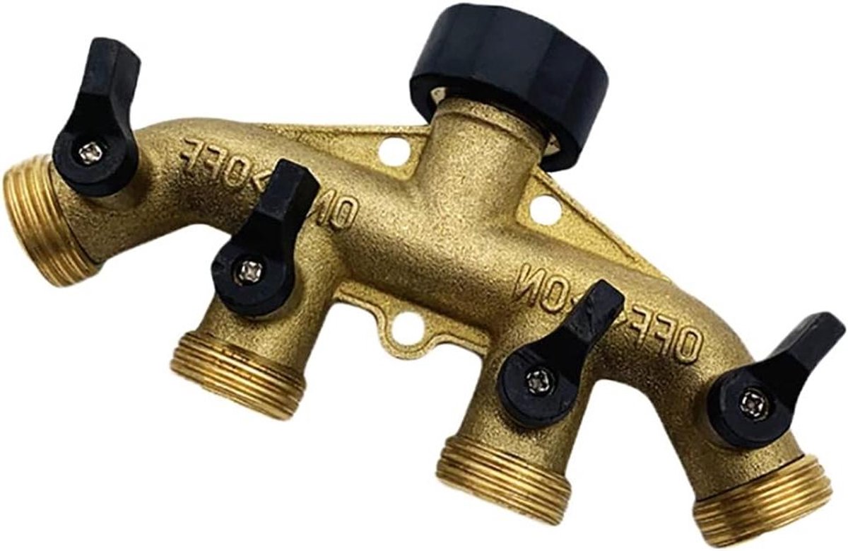 EGoods - Heavy Duty messing tuinslang splitter met 4 weg kleppen, 3/4" connector adapter voor tuinslang.