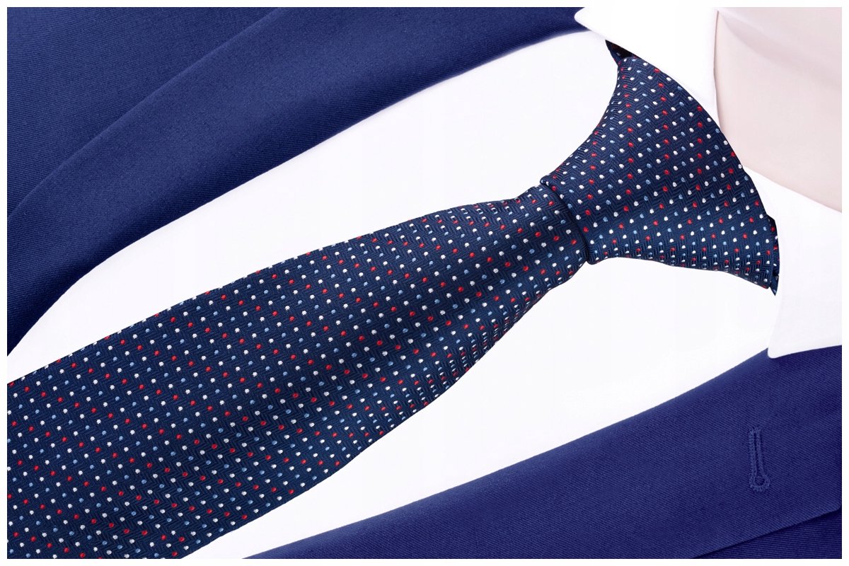 Klassieke Heren Stropdas - Marineblauw met Stippen - 7cm Jacquard