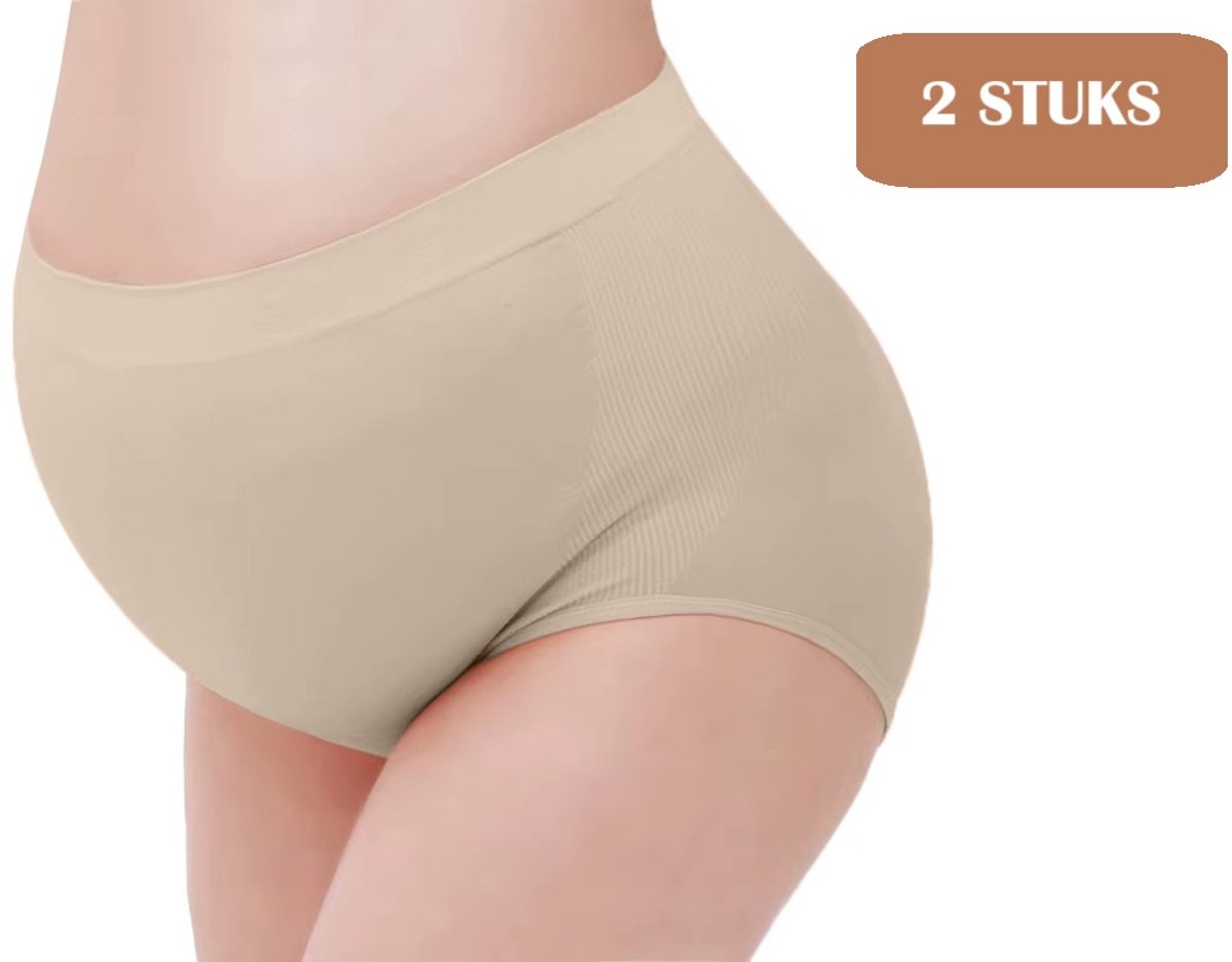 Mylinsé 2 Stuks - Naadloze Zwangerschapsonderbroek - Zwangerschapsslip - Zwangerschaps ondergoed - Slips - Nude/Beige - One Size (2e en 3e trimester) - High Waist Beige/ Nude