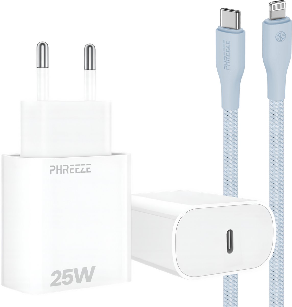 25w power adapter geschikt voor iPhone 14 13 12 11 - Snellader met usb C poort met oplaadkabel 1m