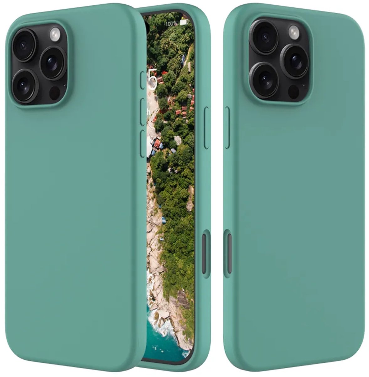 MobyDefend Hoesje - Geschikt voor iPhone 16 Pro - Matte Siliconen Backcover - Groen