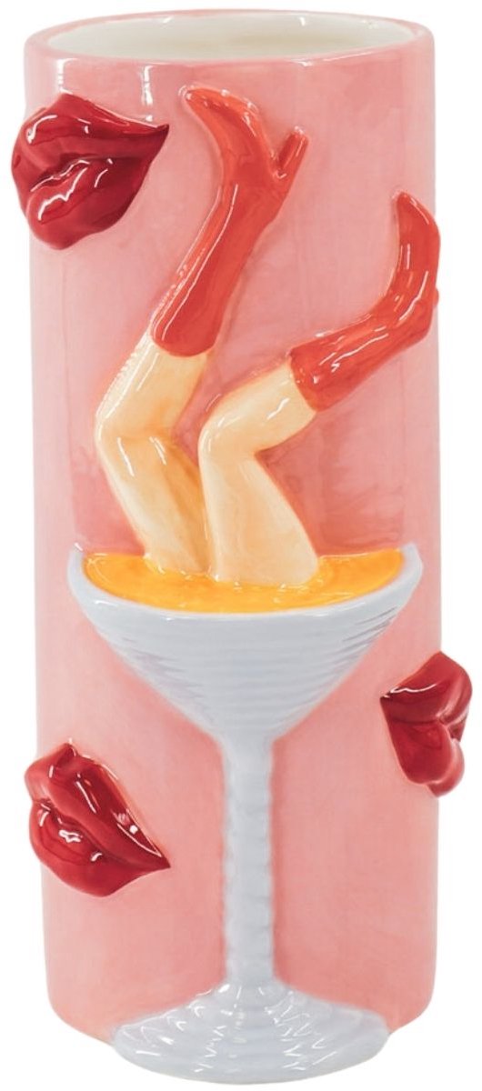 Housevitamin Bloemenvaas- Pornstar Martini Vaas- Keramiek-Roze/ Rood- 14x12,5x28cm