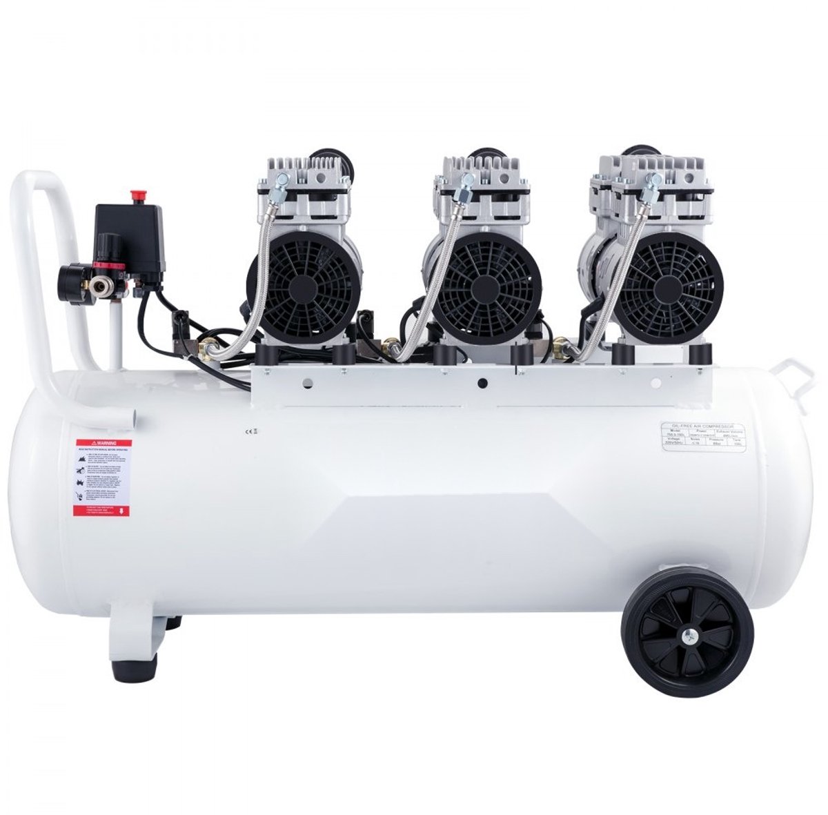 Olievrije Luchtcompressor - Fluisterstil - 100 L Tank - 2 Drukmeters - Voor Schilderen & Huisreparaties - Vloerverwarming Reinigen - Perslucht Toepassingen – foto 3