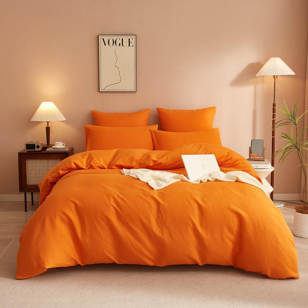 Unyqoos Zachte en moderne microvezel beddengoedset in oranje met ritssluiting