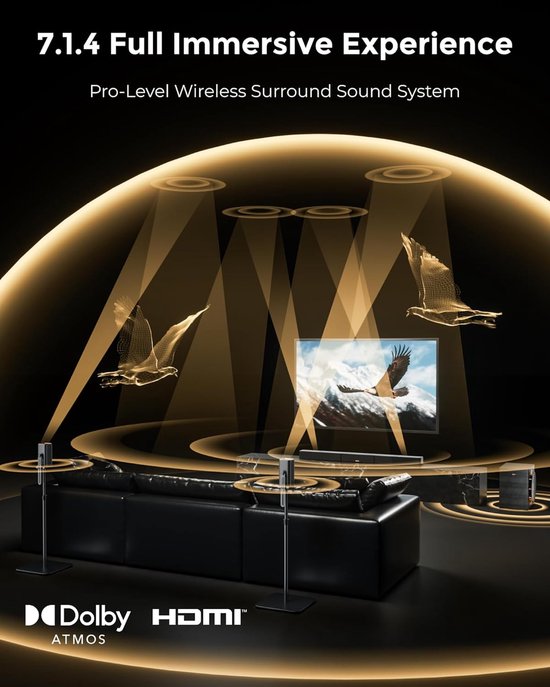 ULTIMEA 7.1.4 Professioneel draadloos surround sound-systeem, Dolby Atmos, 980W soundbar met 10" draadloze subwoofer, Skywave X70 van Merkloos — afbeelding 2