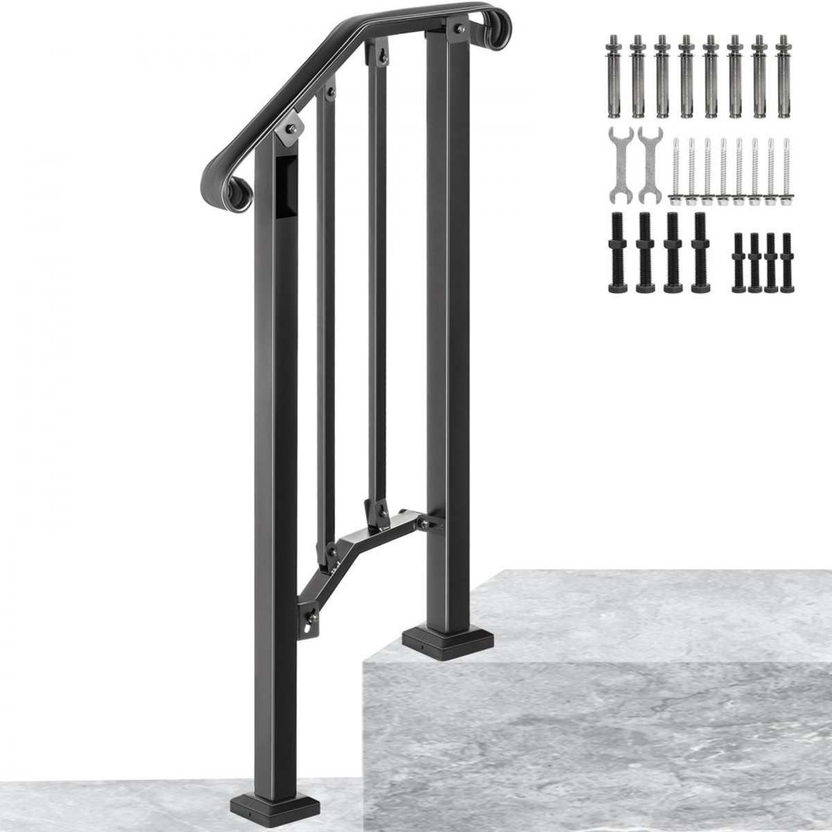 Smeedijzeren Trapleuning - Voor 1–2 Treden - Hoogte 97–97,8 cm - Afstand Tussen Palen 30 cm - Binnen & Buiten - Zwart