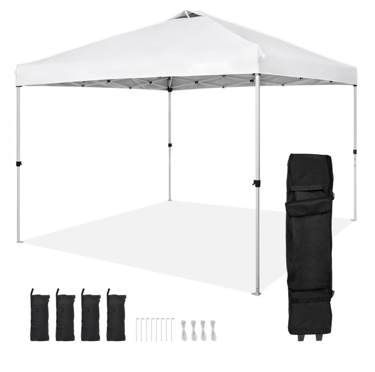 Partytent Tuinpaviljoen - Pop-up Model - Afmeting 3,05 x 3,05 x 3,20 m - 250D PU Zilvergecoate Stof - Inclusief Opbergtas - 6-8 Personen - Wit
