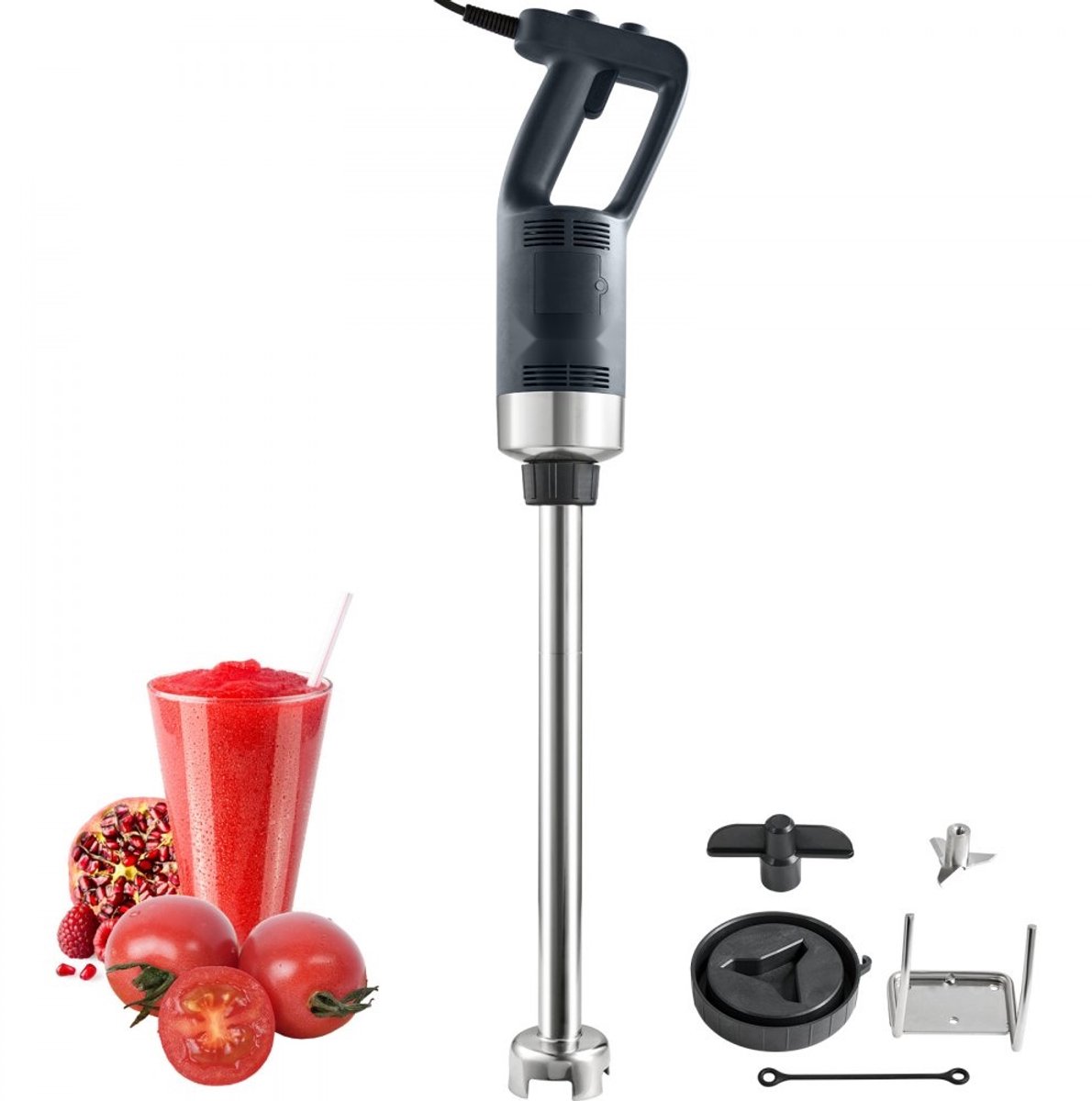Staafmixer - Professionele handblender - Vermogen 500 W - Instelbaar toerental 4.000–18.000 tpm - RVS - Afneembare mengstaaf 85,5 cm - Inclusief wandhaak - Vervangende meskop