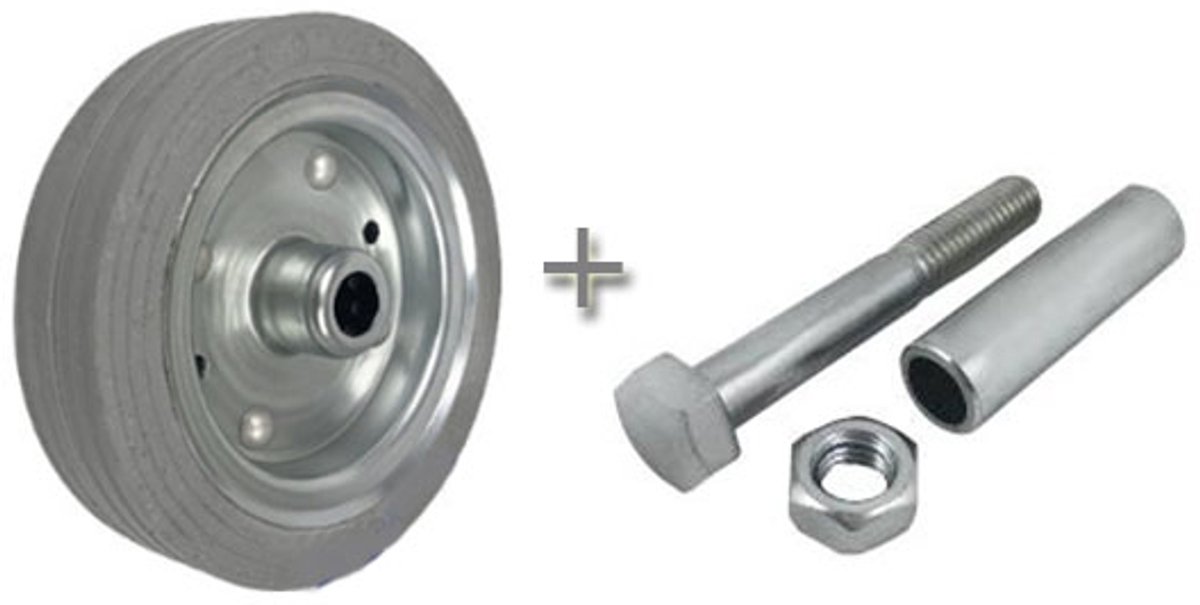 Grijze metalen rubberen wiel 100mm met schroef voor meubels en karren
