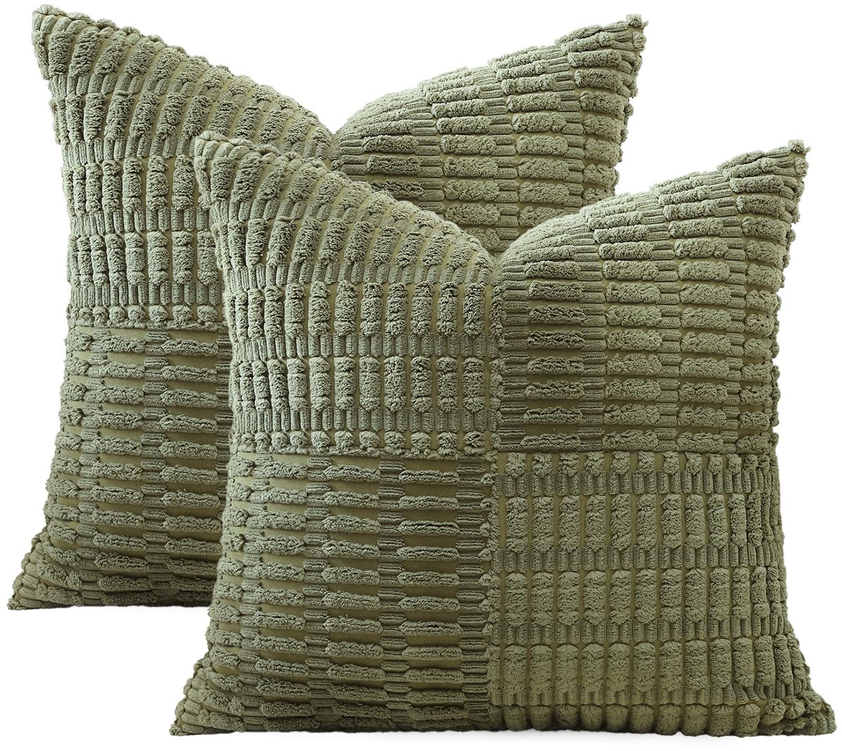 Unyqoos Set van twee decoratieve corduroy kussenslopen met verborgen ritssluiting Olijfgroen