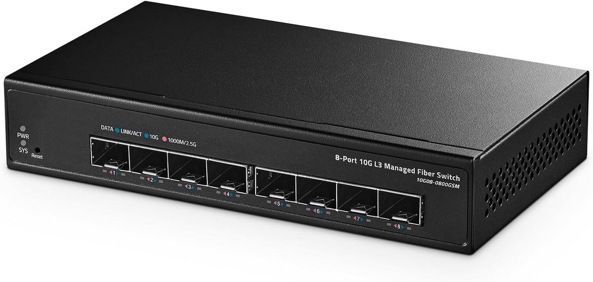 Managed 8-poorts 10 Gigabit SFP+ Switch voor Glasvezelnetwerk