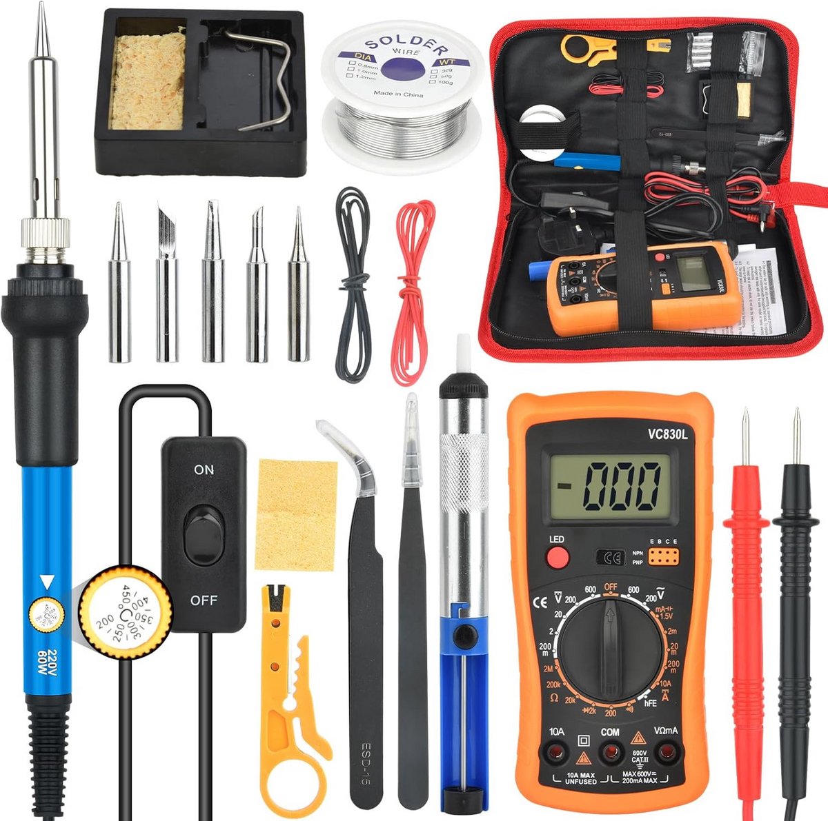 Soldeerboutset 60W - Instelbare Temperatuur en 5 Solderen Tips voor Elektronica en Huishoudelijke Reparaties