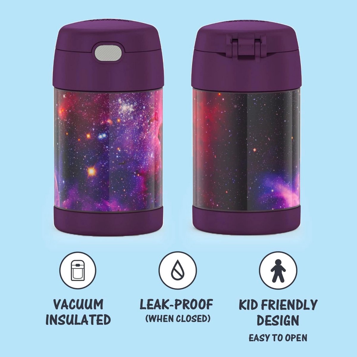 Vacuüm Geïsoleerde Voedselpot 16oz - Roestvrij Staal met Lepel - Melkweg Paars