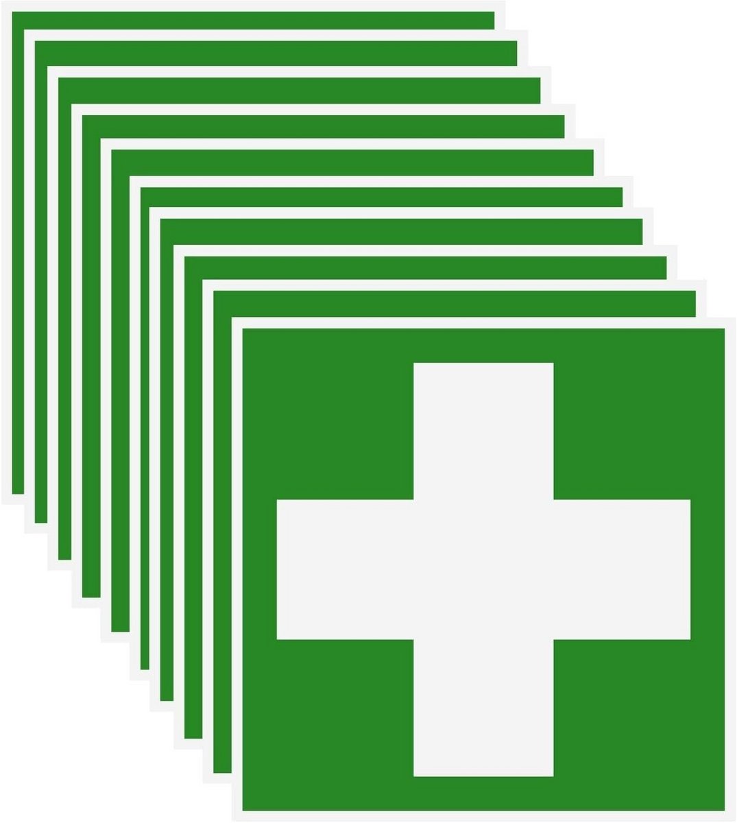 Eerste Hulp Sticker - Groene Kruis Waarschuwingsbord voor Verbanddoos - 10 x 10 cm