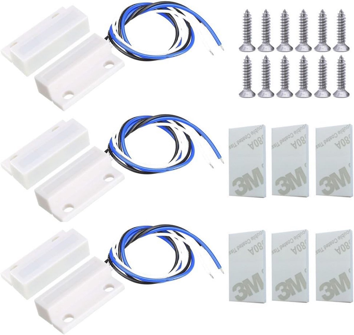 Witte Magnetische Deursensor NO/NC - 3 Sets Verzonken Raamcontact voor Toegangscontrole