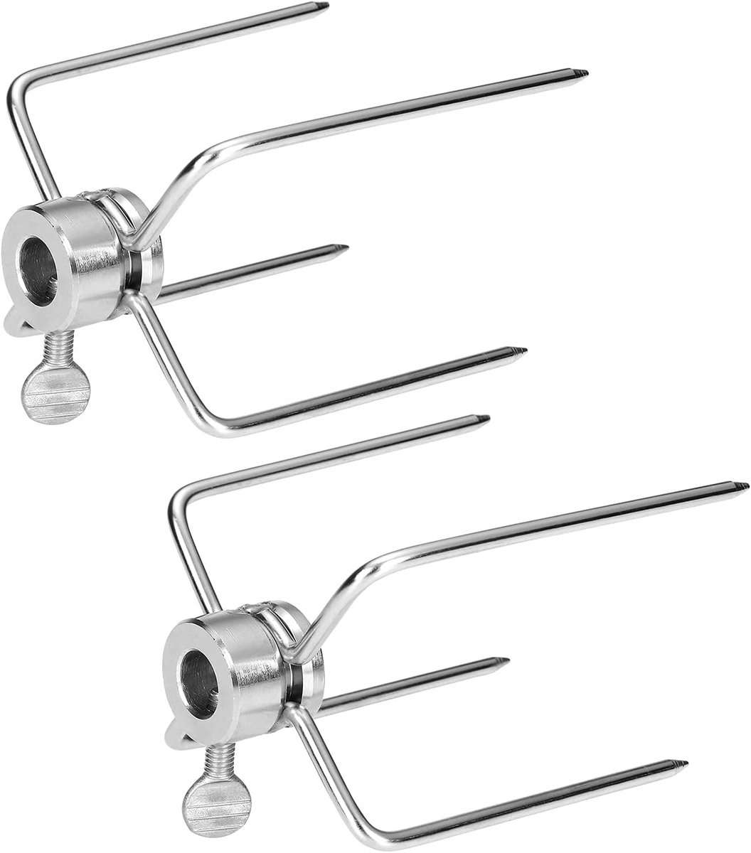 2 Vleespennen RVS voor BBQ en Grill - Vleesklemmen voor Draaispies en Rotisserie