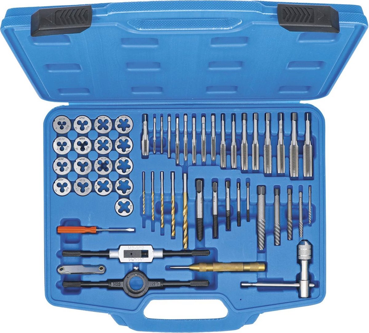 Draadsnijtapset 56-dlg. voor buitenschroefdraad en binnenschroefdraad 1/4" - 1/2"