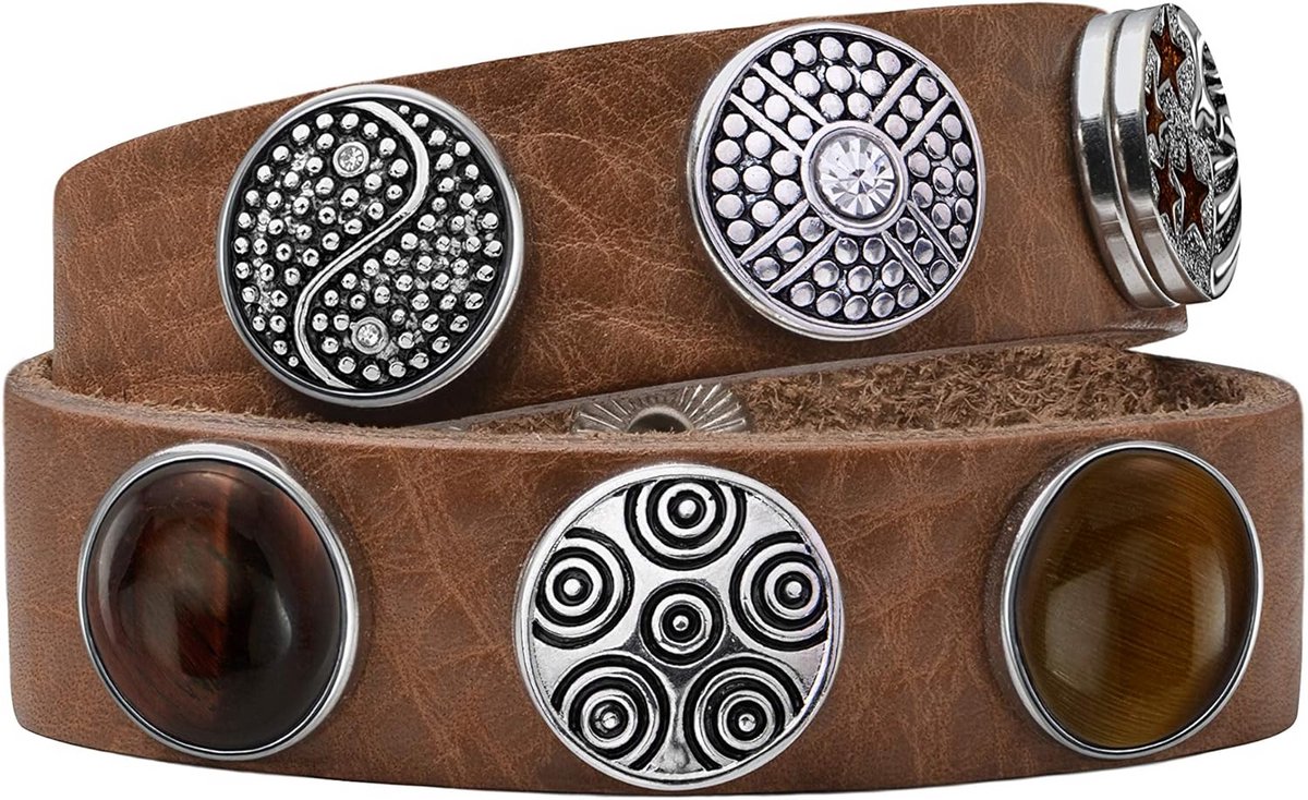 Leren Armband Dames 18mm met Verwisselbare Drukknopen | Bruin